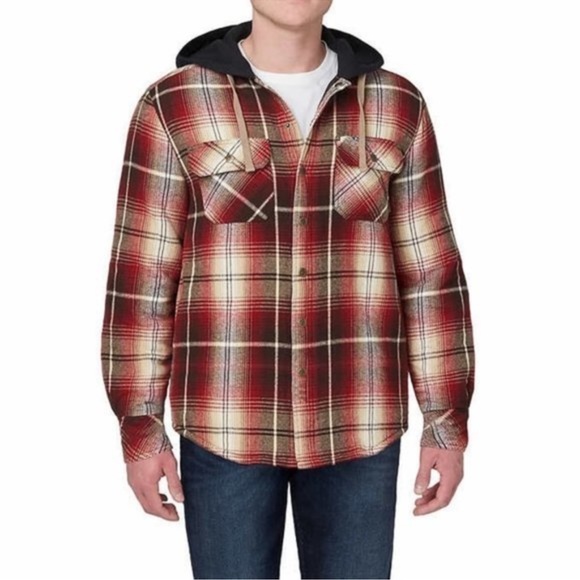 NEW Legendary Outfitters Men's Hooded Plaid Shirt Jacket Black & Tan Red - Picture 1 of 10